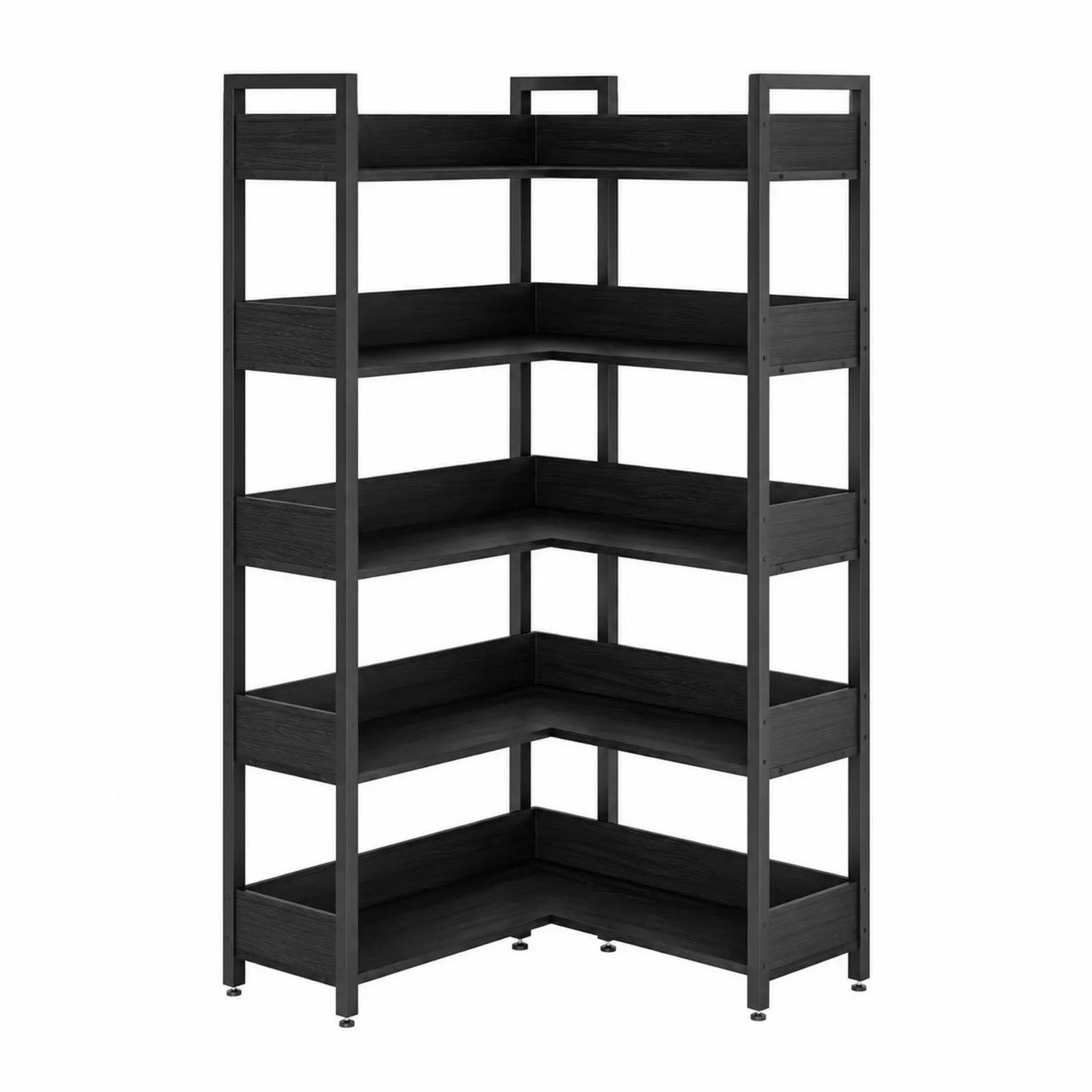 Estantería de esquina de MDF y acero negra 5 baldas 180x70x70 cm