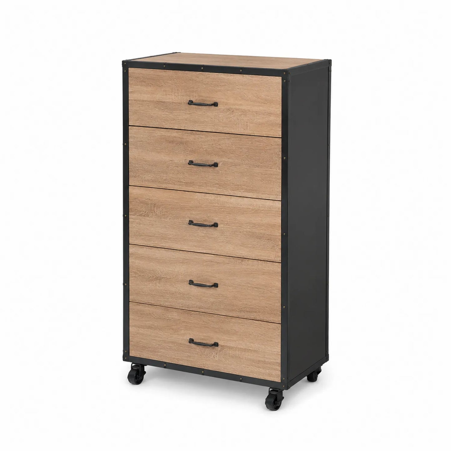 Cajonera con ruedas 5 cajones madera y metal Marrón/Negro
