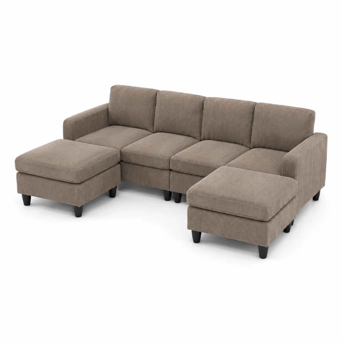 Sofá modular en forma de L con chaise longue de tela de pana marrón
