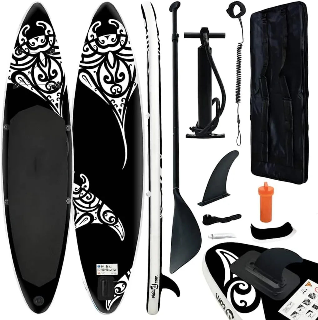 Tabla de Paddle Surf Inflable Negra 305x76x15 cm, Deportes Acuáticos