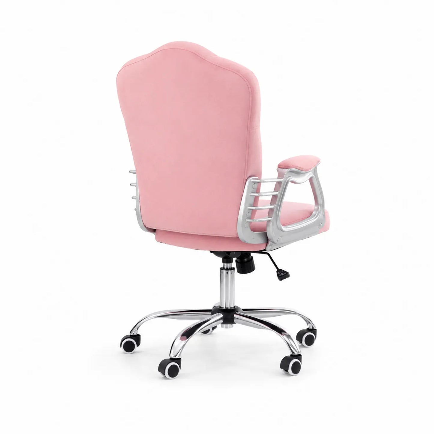 Silla de oficina giratoria de poliéster Rosa con base de acero y reposabrazos de aluminio