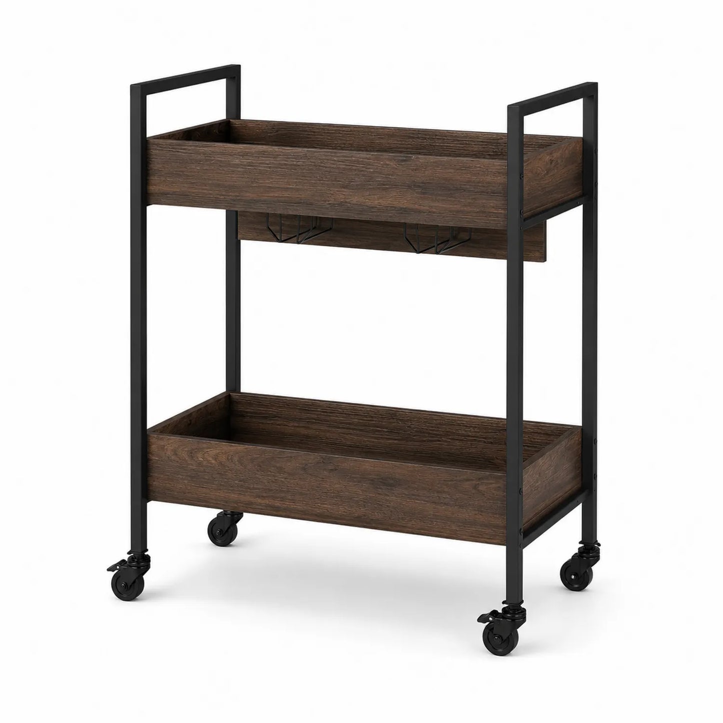 Carrito de Madera y Metal con Ruedas de Acero y Roble 60x35x80 cm Marrón/Negro