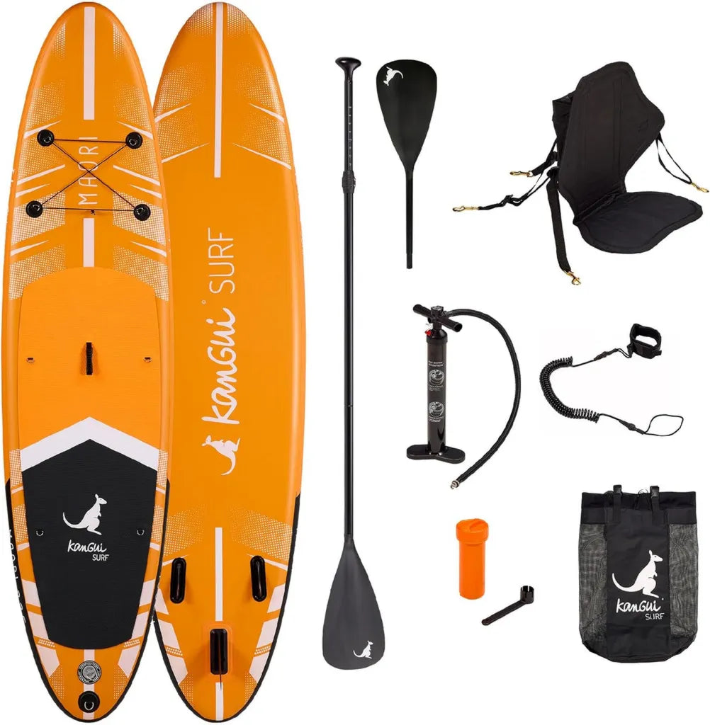 Tabla de Paddle Surf Hinchable Kangui con Asiento de Kayak, 335 cm - Diseño Maori