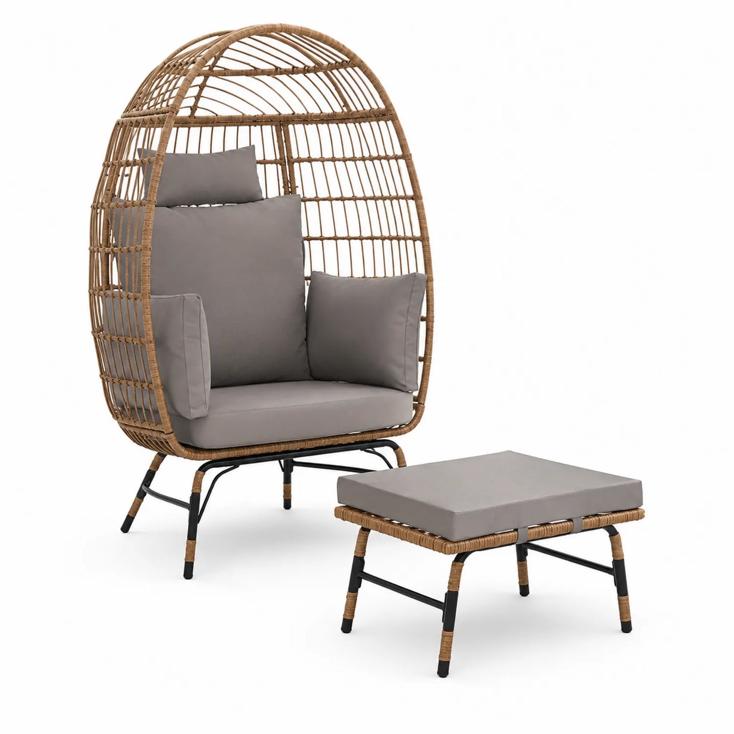 Conjunto de Sillón de Exterior de Ratán Sintético y Cojines Grises