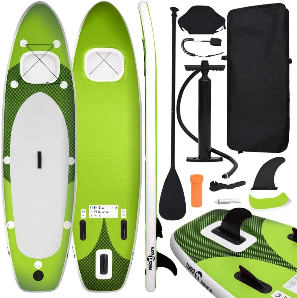 Tabla de Paddle Surf Hinchable Verde para Exterior 300x76x10 cm