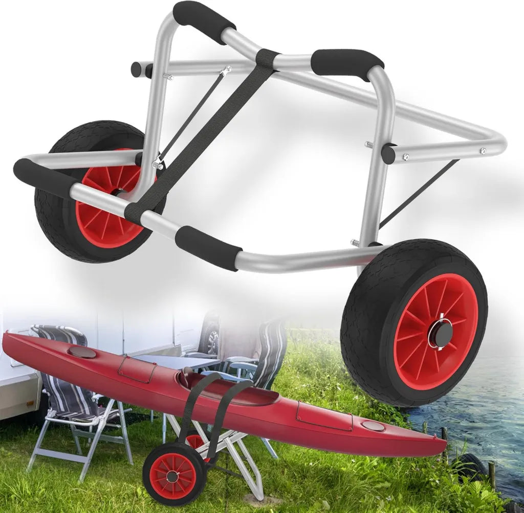 Carro de Transporte de Aluminio para Kayak con Ruedas de Poliuretano y Correas, Capacidad de 100 kg