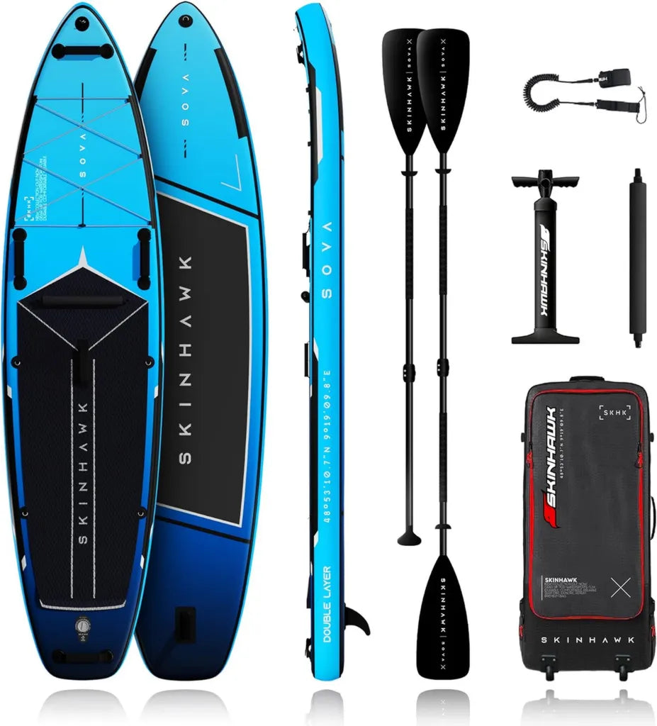 Tabla de Paddle Surf Hinchable SKINHAWK SOVA12 366 cm – Soporta hasta 180 kg – Incluye Remo de Fibra de Vidrio y Bomba de Alta Presión