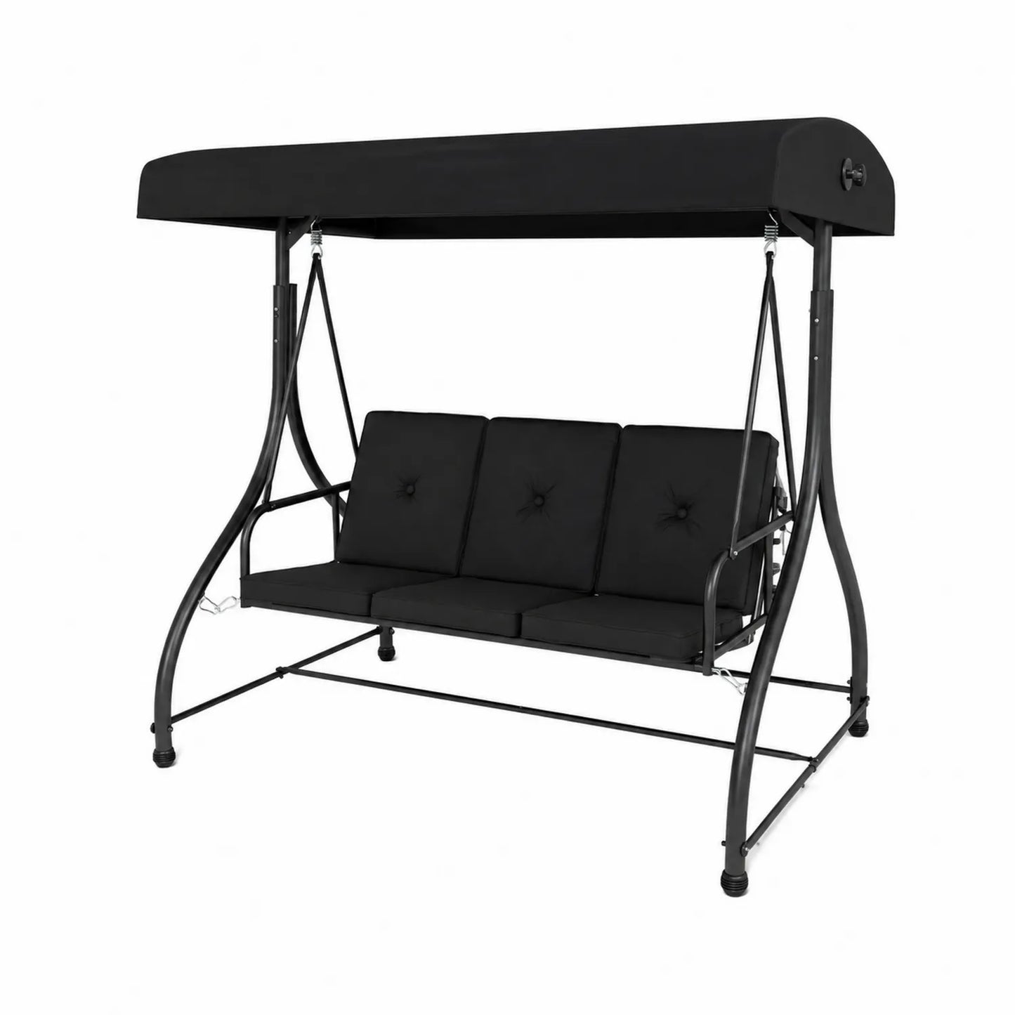 Columpio de Jardín de Metal para 3 Personas con Techo y Asiento de Tela Negra