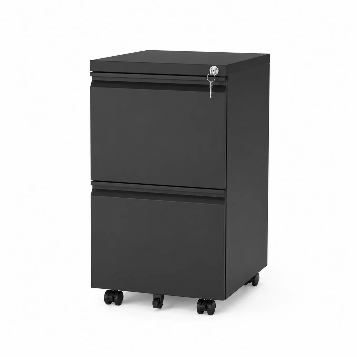Archivador de metal con ruedas y cerradura, 2 cajones, Negro