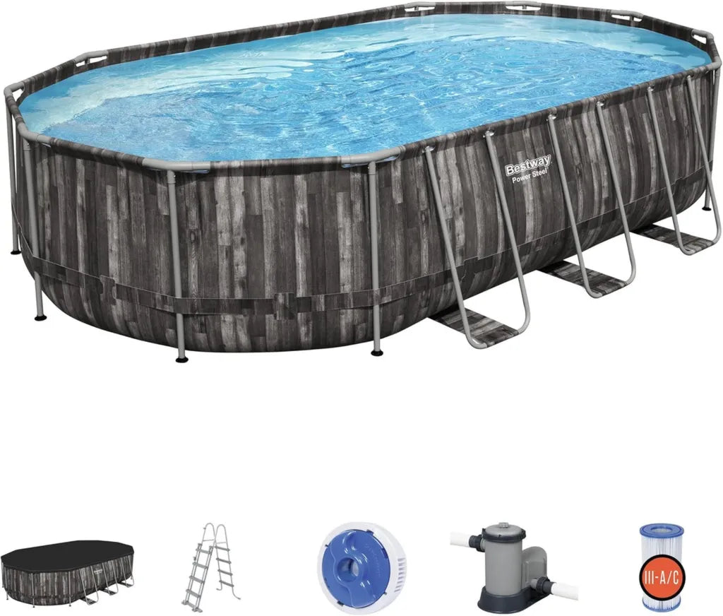 Piscina Bestway Power Steel Ovalada 6.10m x 3.66m x 1.22m con Accesorios
