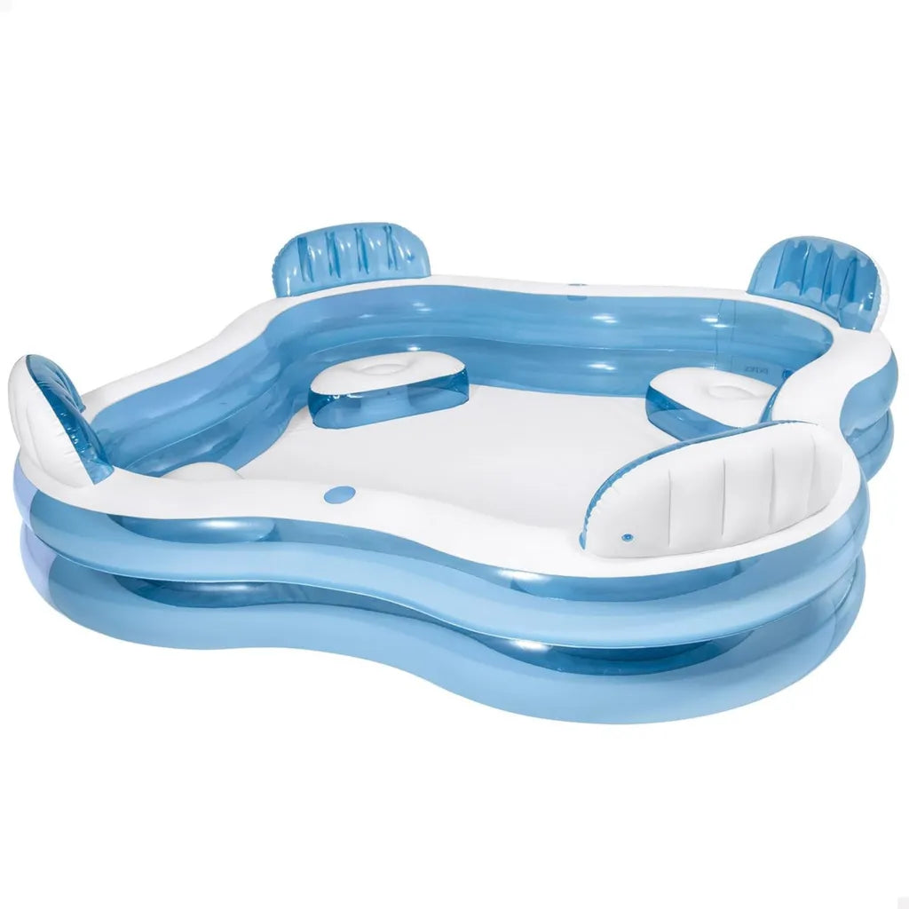 Piscina Inflable Familiar con Asientos y Porta Bebidas, 229x229x66 cm, Capacidad 990 litros, Incluye Parche de Reparación