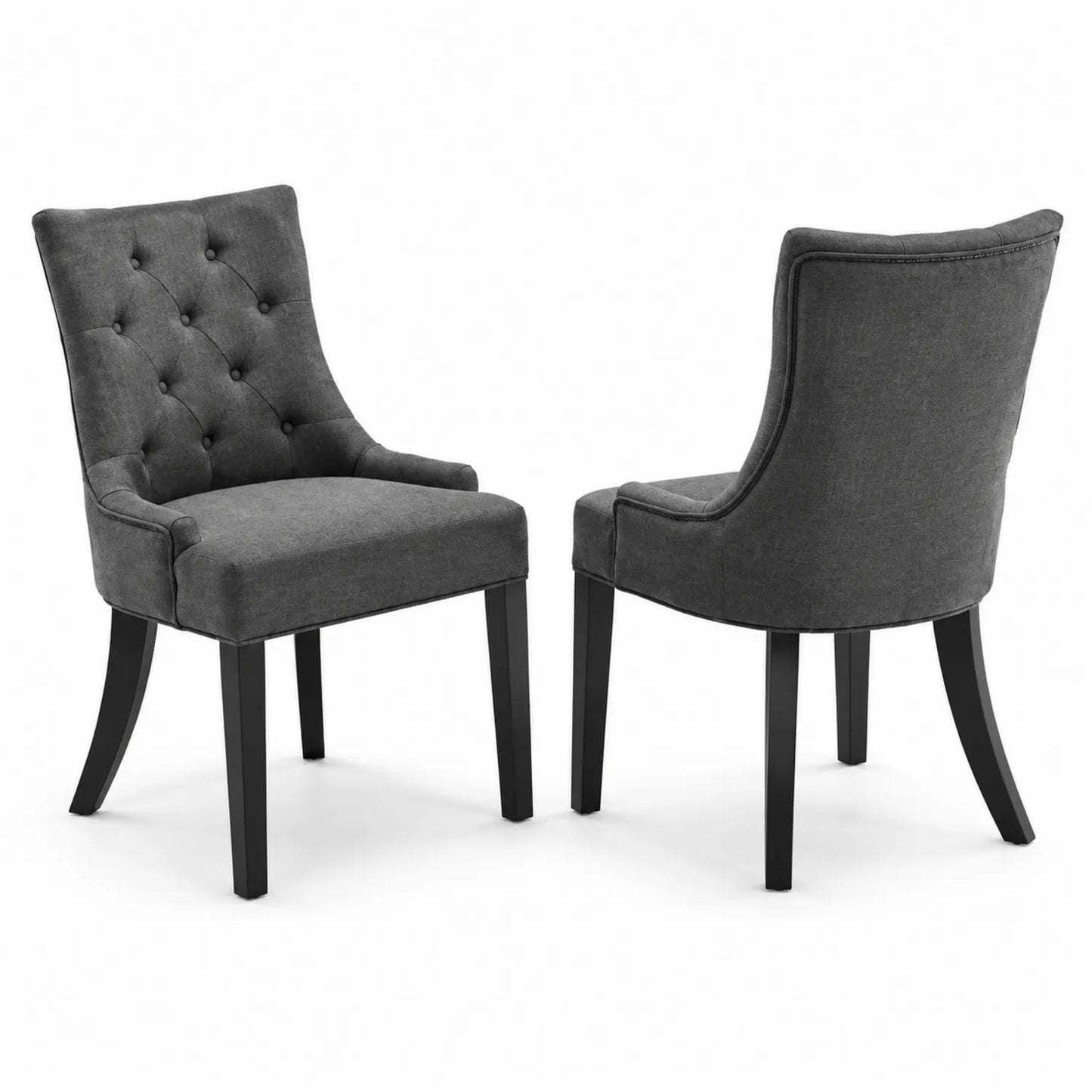 Sillas de comedor de tela gris con patas de madera