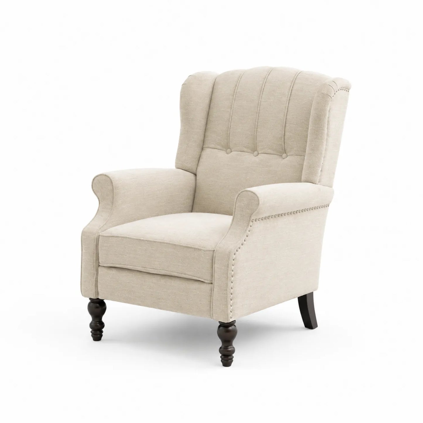 Silla orejera de tela beige 85x96x100 cm