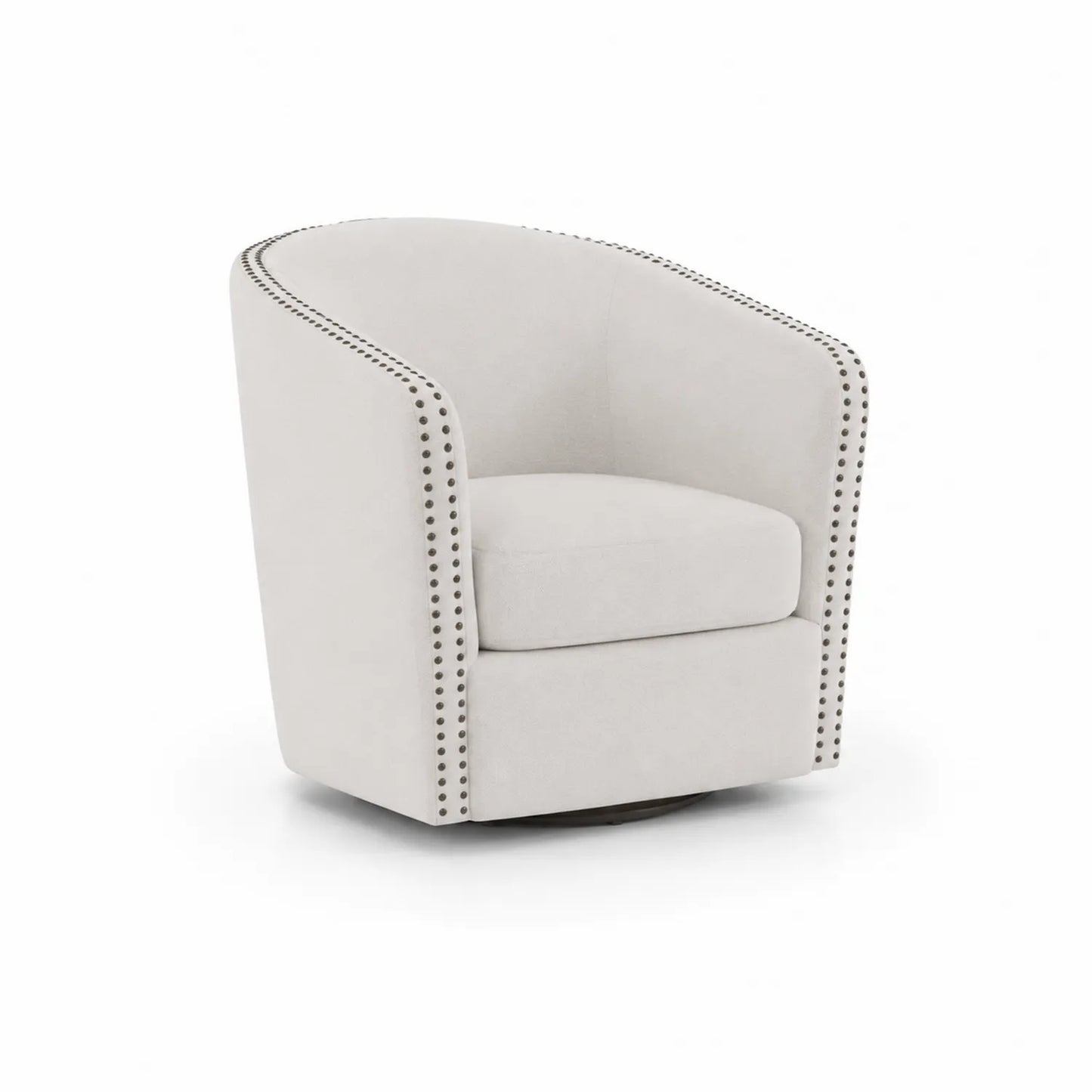 Silla Giratoria de Tela Crema con Tachuelas