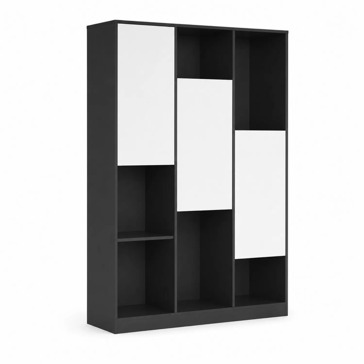 Estantería de MDF y Melamina Negro/Blanco con Puertas 180x120x35 cm