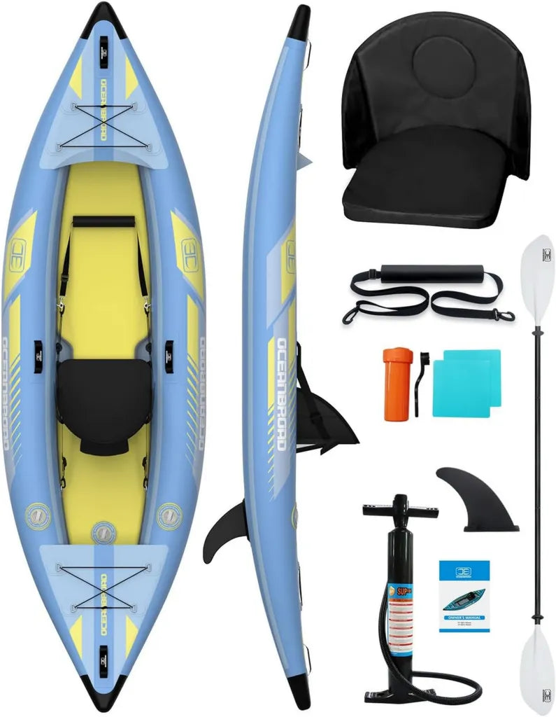 Kayak Inflable OCEANBROAD para 1-2 Personas con Accesorios Completo, Azul