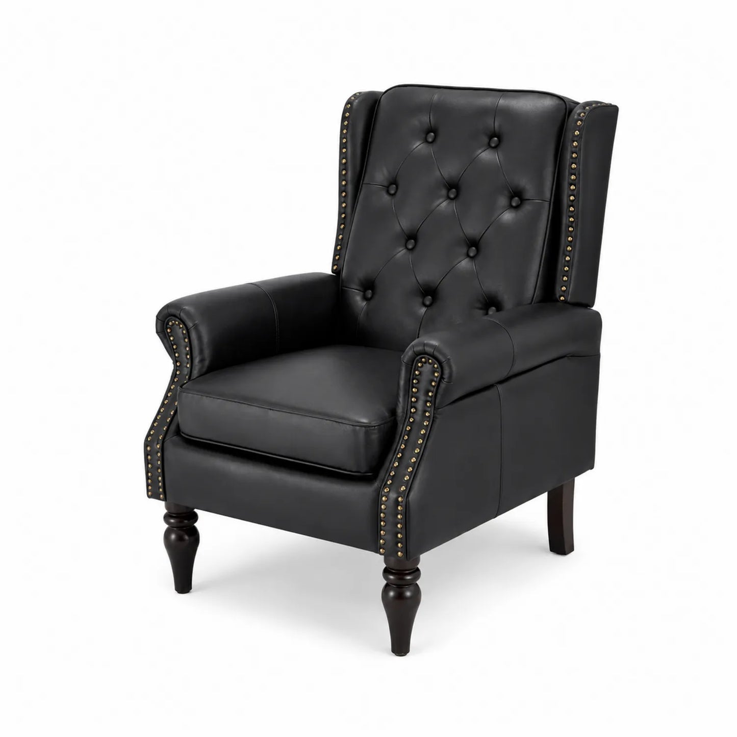 Sillón de cuero sintético negro con patas de madera