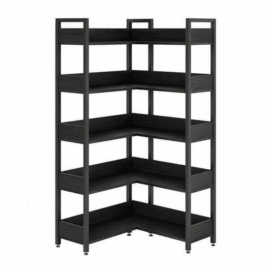 Estantería de esquina de MDF y acero negra 5 baldas 180x70x70 cm