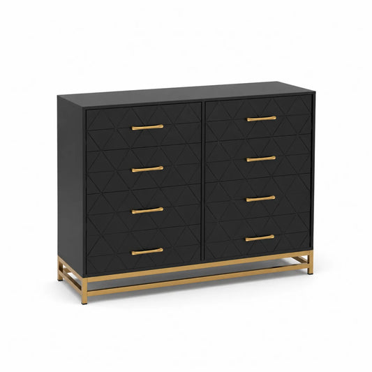 Cajonera de MDF con 8 Cajones Negro y Metal Dorado