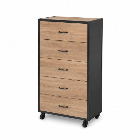 Cajonera con ruedas 5 cajones madera y metal Marrón/Negro