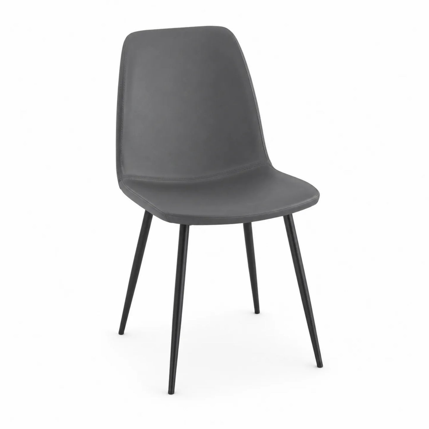 Silla de cuero sintético gris con patas de metal negro
