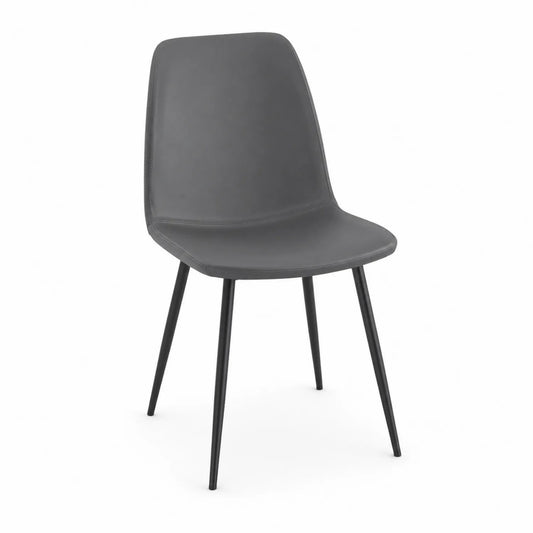 Silla de cuero sintético gris con patas de metal negro