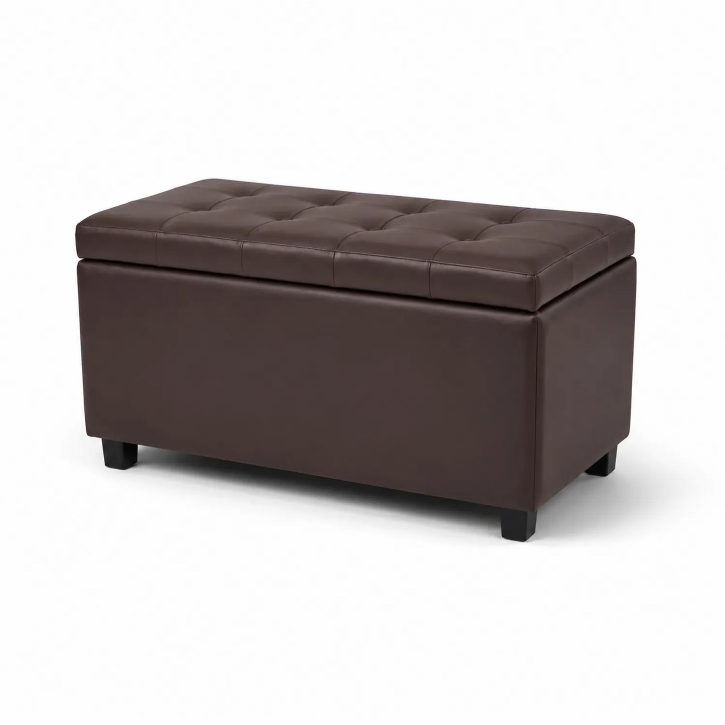 Baúl otomano marrón de piel sintética y madera contrachapada 76x38x38 cm