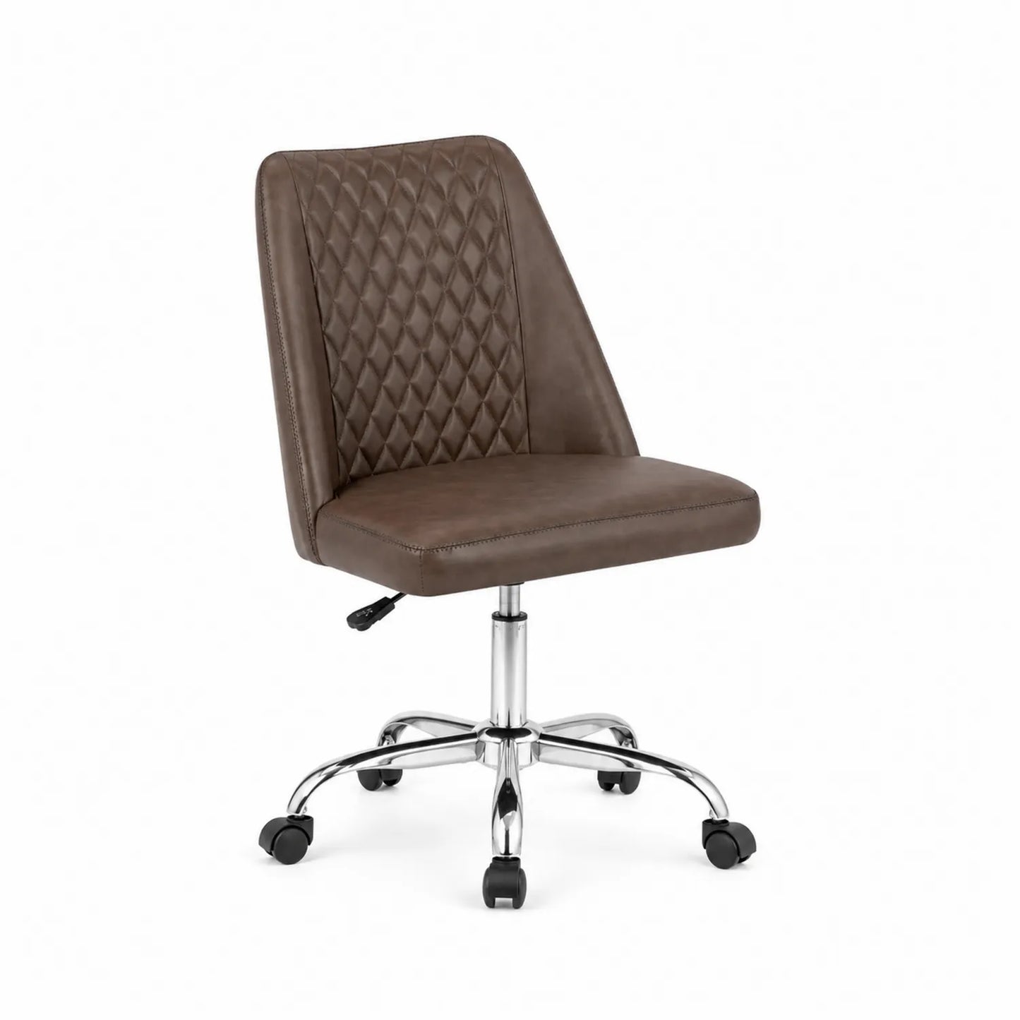 Silla de oficina de cuero sintético marrón con base cromada