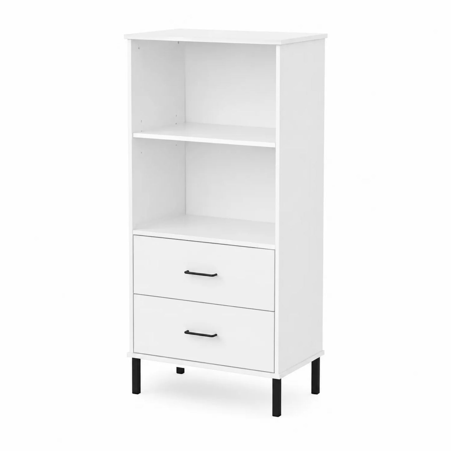 Estantería de Madera Blanca con 2 Estantes y 2 Cajones