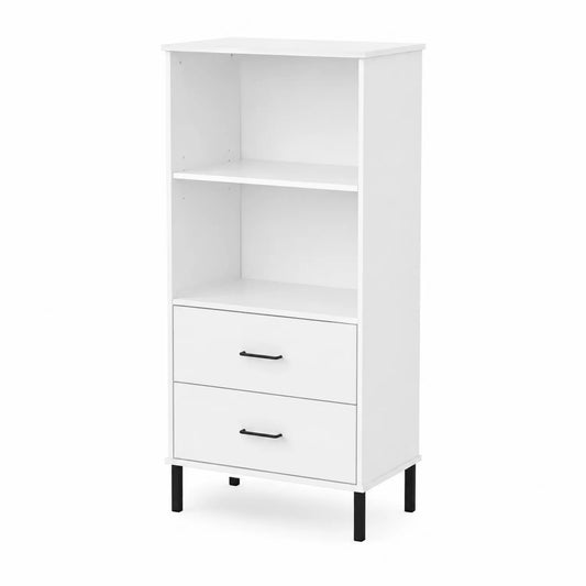 Estantería de Madera Blanca con 2 Estantes y 2 Cajones