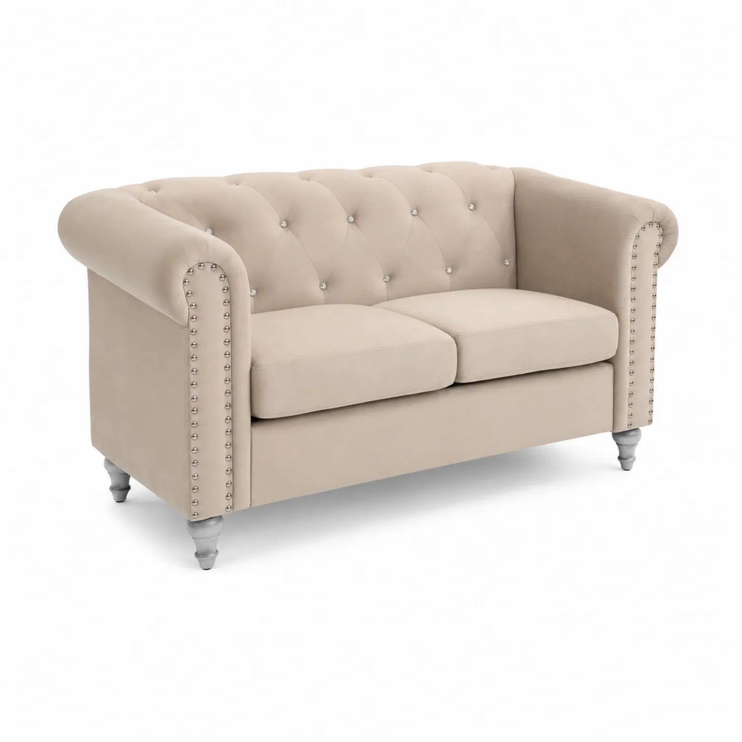 Sofá Chesterfield 2 plazas en terciopelo Beige