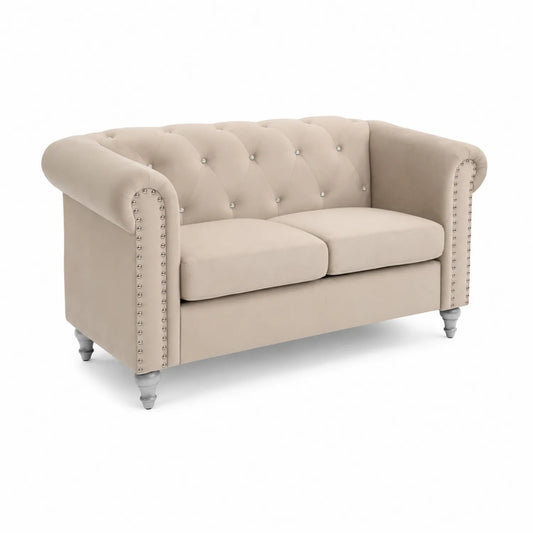 Sofá Chesterfield 2 plazas en terciopelo Beige
