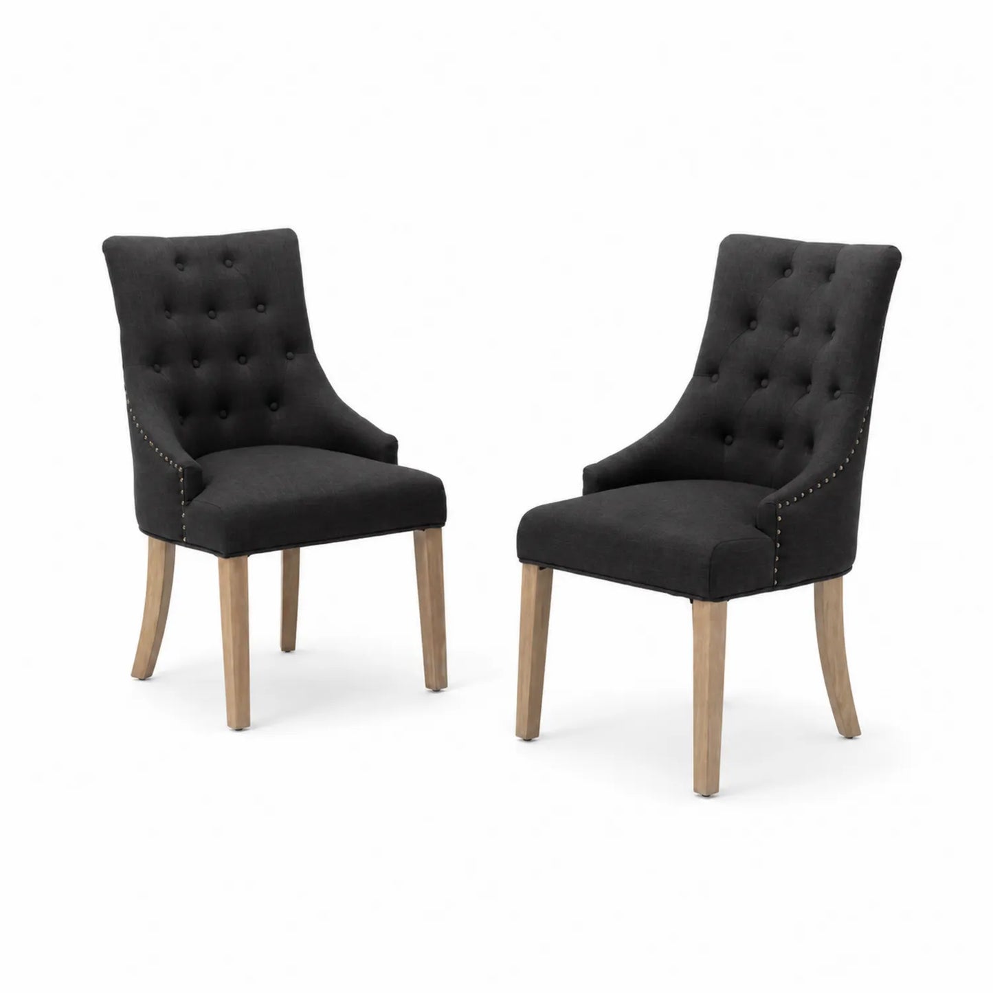 Conjunto de 2 sillas de tela y madera, Gris Oscuro