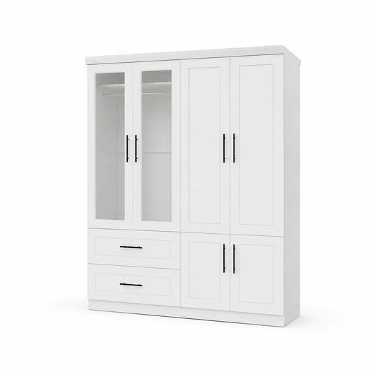 Armario de Madera con Puertas de Vidrio Templado y Cajones Blanco