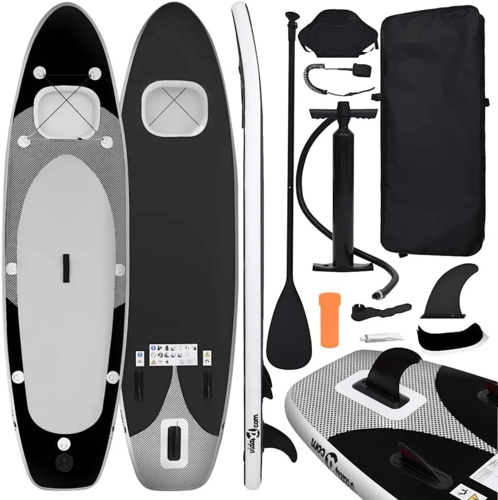 Tabla de Paddle Surf Inflable Negra 360x81x10 cm para Actividades Acuáticas