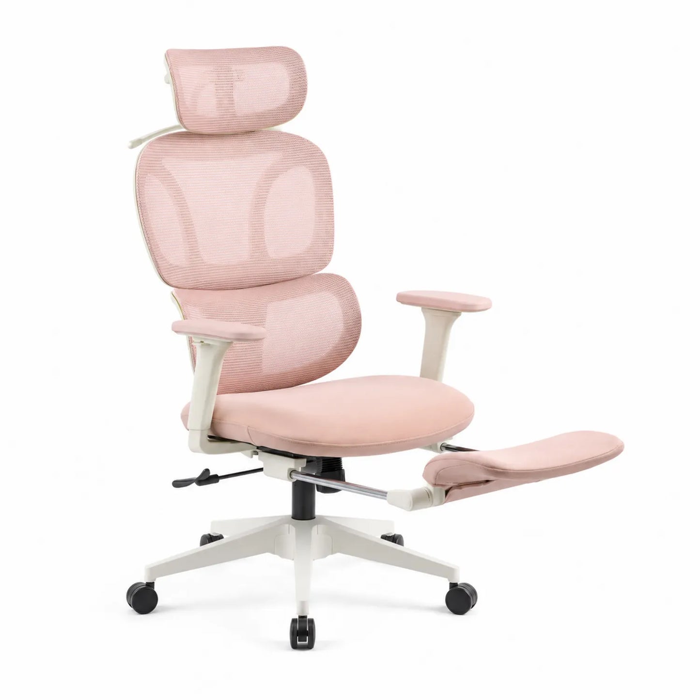 Silla de oficina ergonómica ajustable con reposapiés de malla rosa