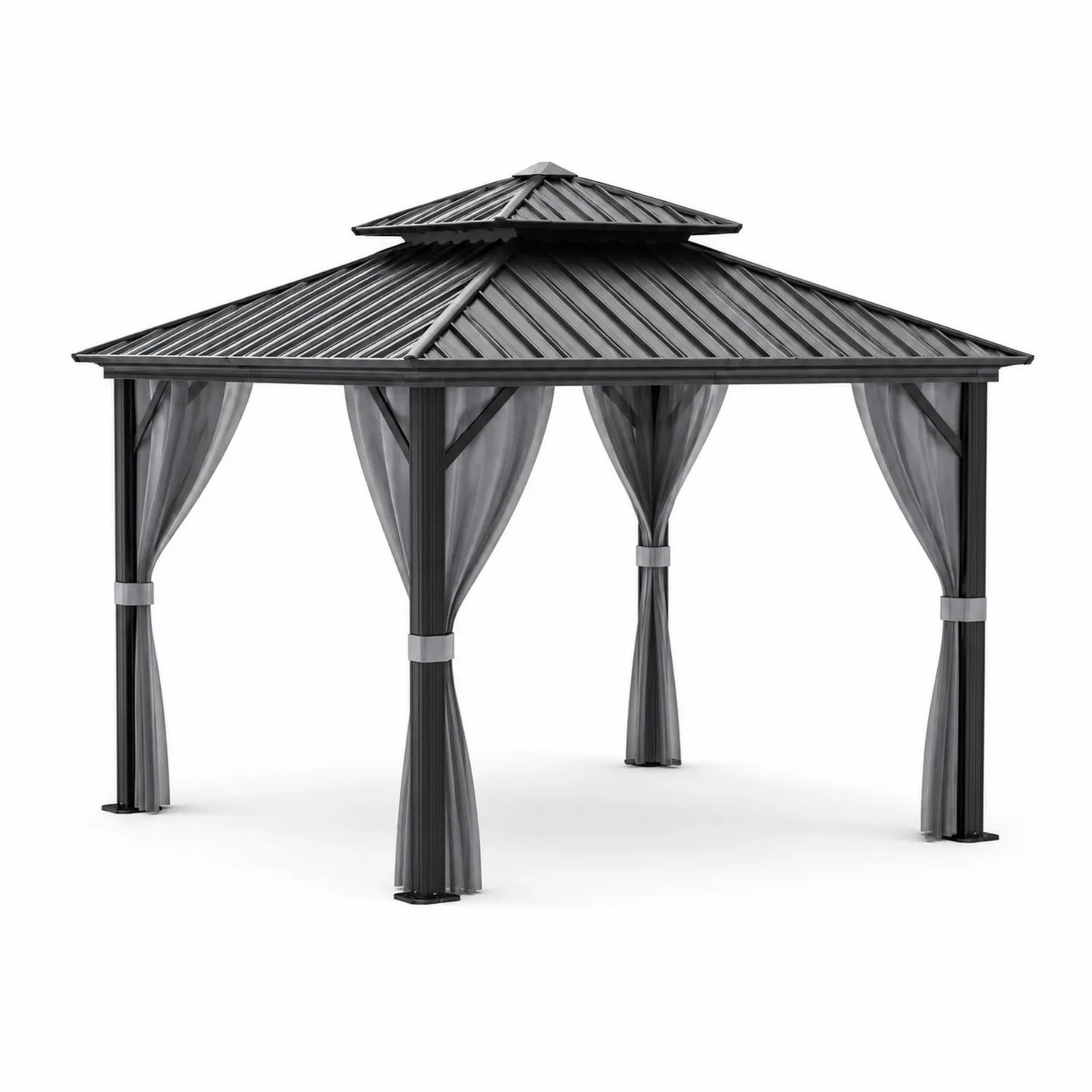 Pérgola de Aluminio con Techo de Doble Nivel 3x4m Gris