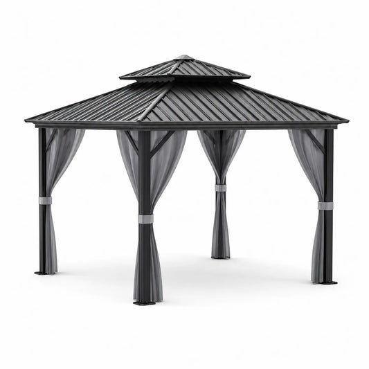Pérgola de Aluminio con Techo de Doble Nivel 3x4m Gris