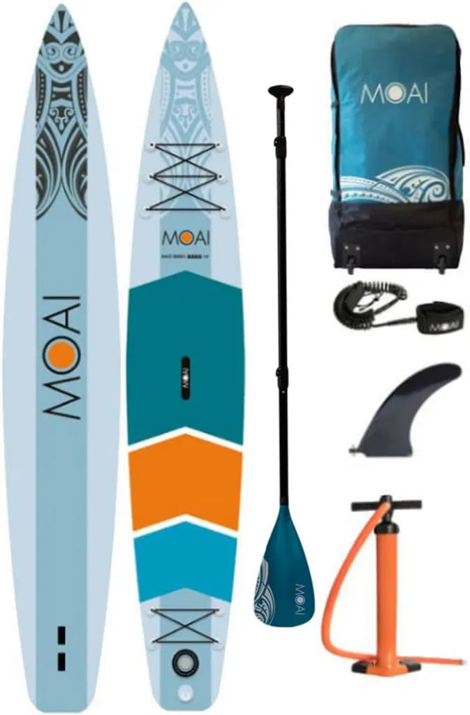 MOAI 14' - Tabla de Paddle Surf Inflable - 15PSI - Modelo de Competición - Avanzado - 425 cm de Largo - Capacidad de 180 kg - Volumen de 330 L
