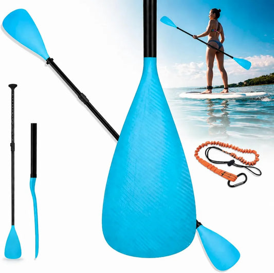 Remo Ajustable de 4 Piezas para SUP y Kayak - Aluminio Desmontable, Hoja de Fibra de Carbono, Ligero y Flotante con Correa