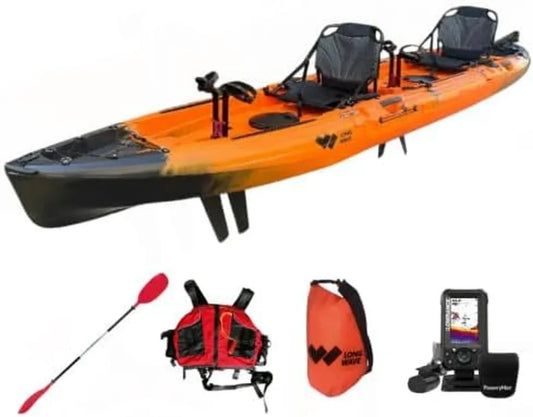 Kayak de Pesca Modular Long Wave, 150 kg de Capacidad, Material HDPE, Naranja, Incluye Sonda, Timón y Asiento Elevado