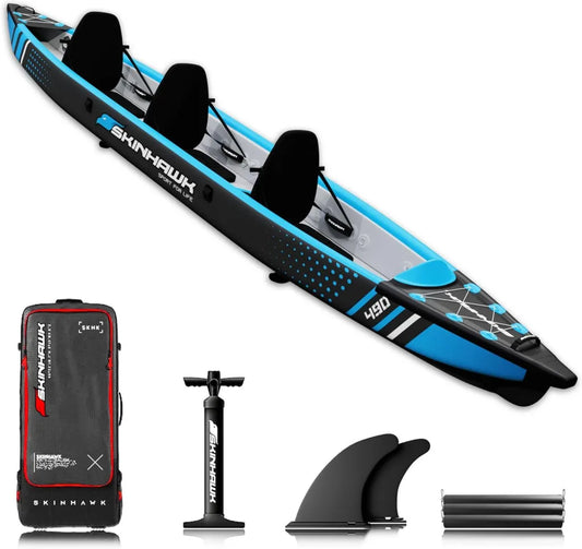Kayak Inflable Premium SKINHAWK 490 cm Azul, Canoa de Aventura
