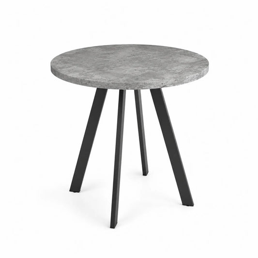 Mesa redonda de concreto con patas de acero negras