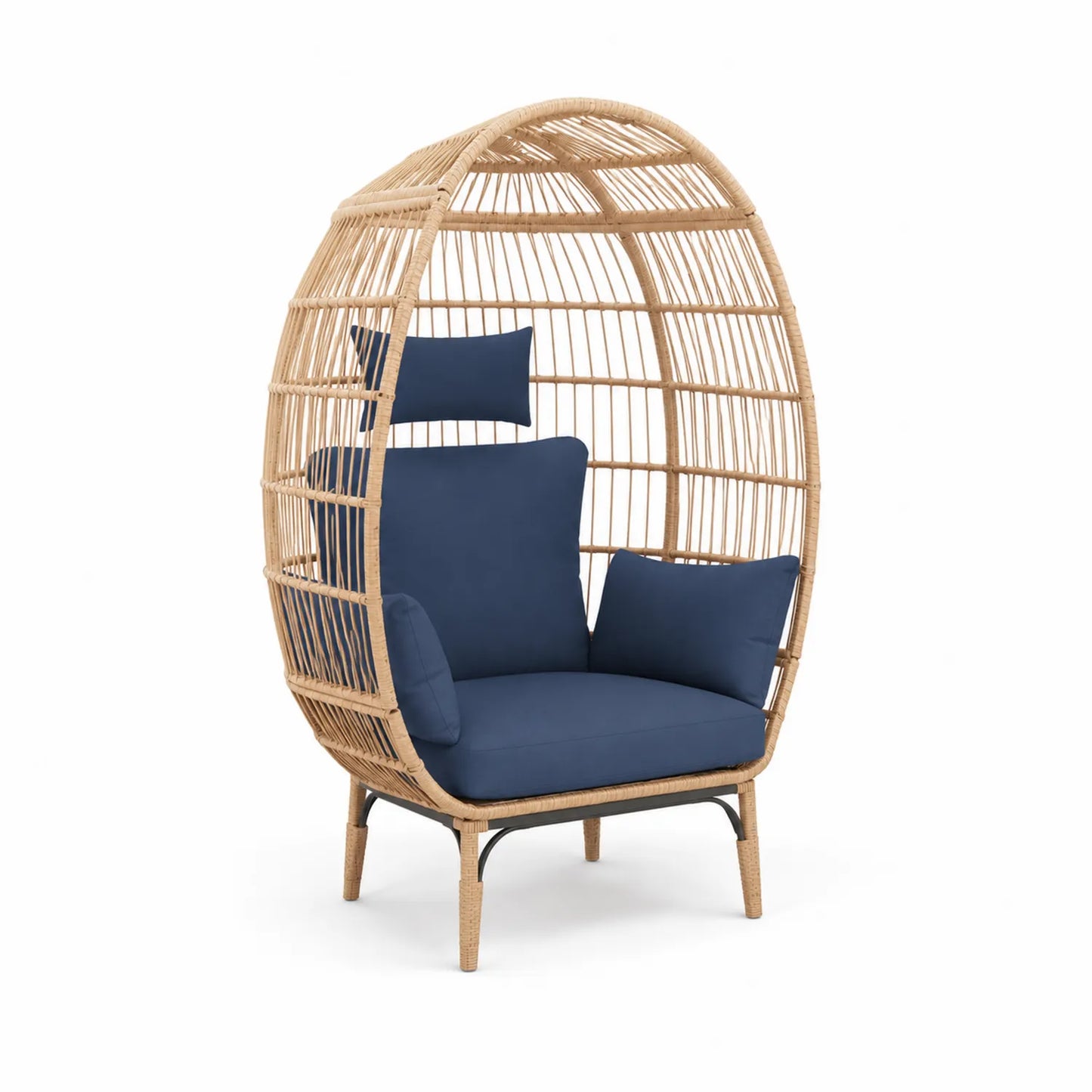 Sillón de Exterior en Forma de Huevo de Ratán Sintético con Cojines Azul