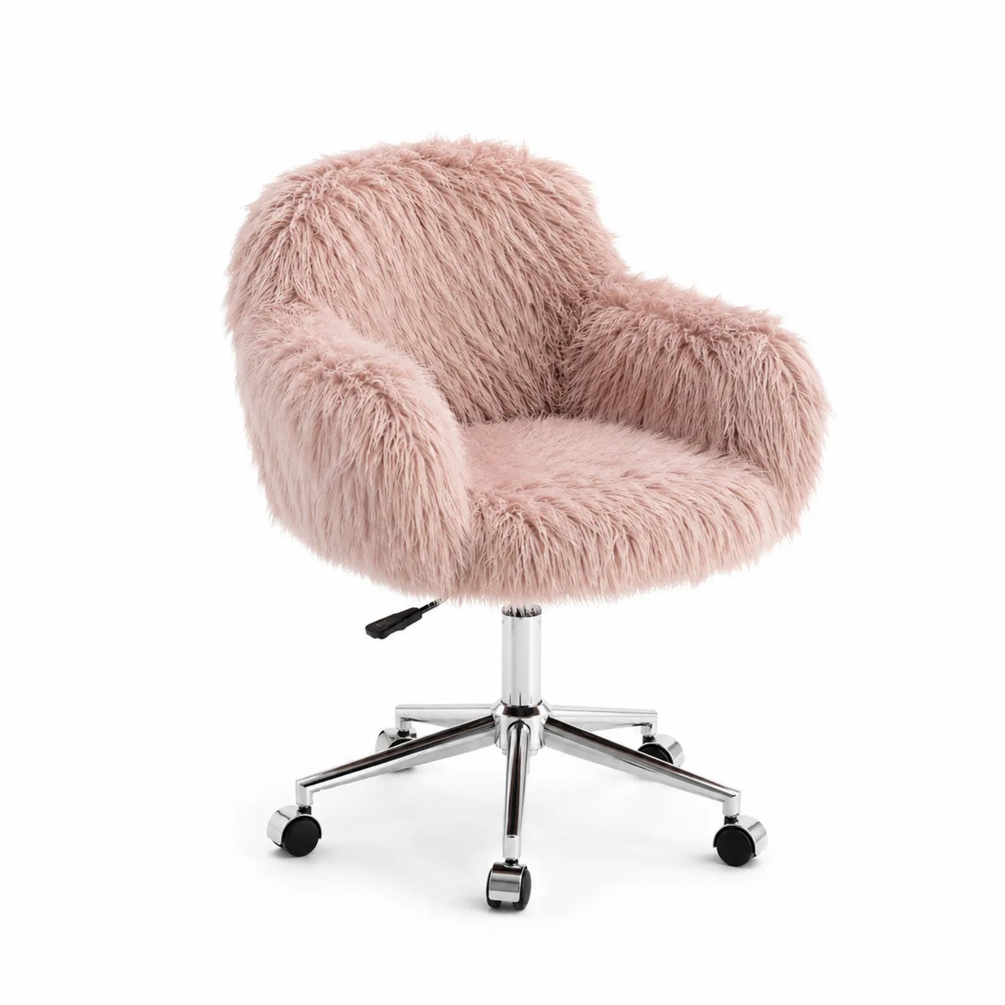 Silla giratoria de tela sintética rosa con base de metal
