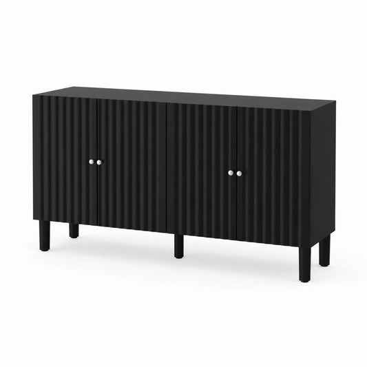 Aparador de MDF Negro con Puertas Acanaladas
