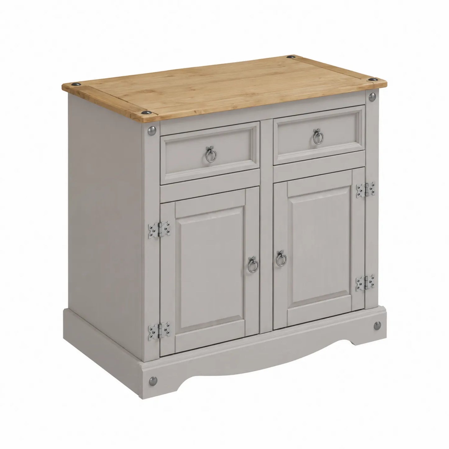 Aparador de madera con 2 puertas y 2 cajones gris claro 80x35x85 cm