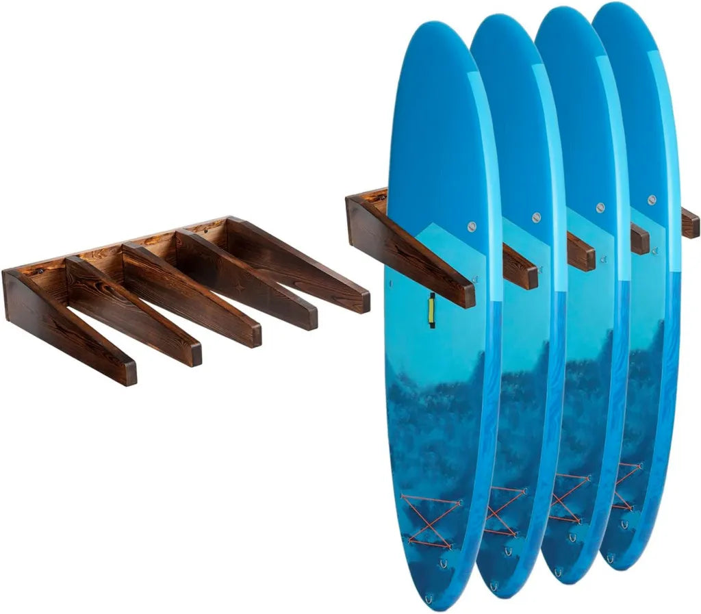 Soporte Vertical para Tablas de Surf de Madera Quemada con 4 Ranuras - Juego de 2