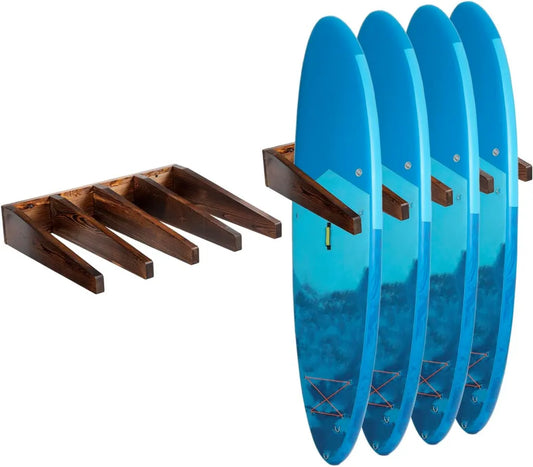 Soporte Vertical para Tablas de Surf de Madera Quemada con 4 Ranuras - Juego de 2