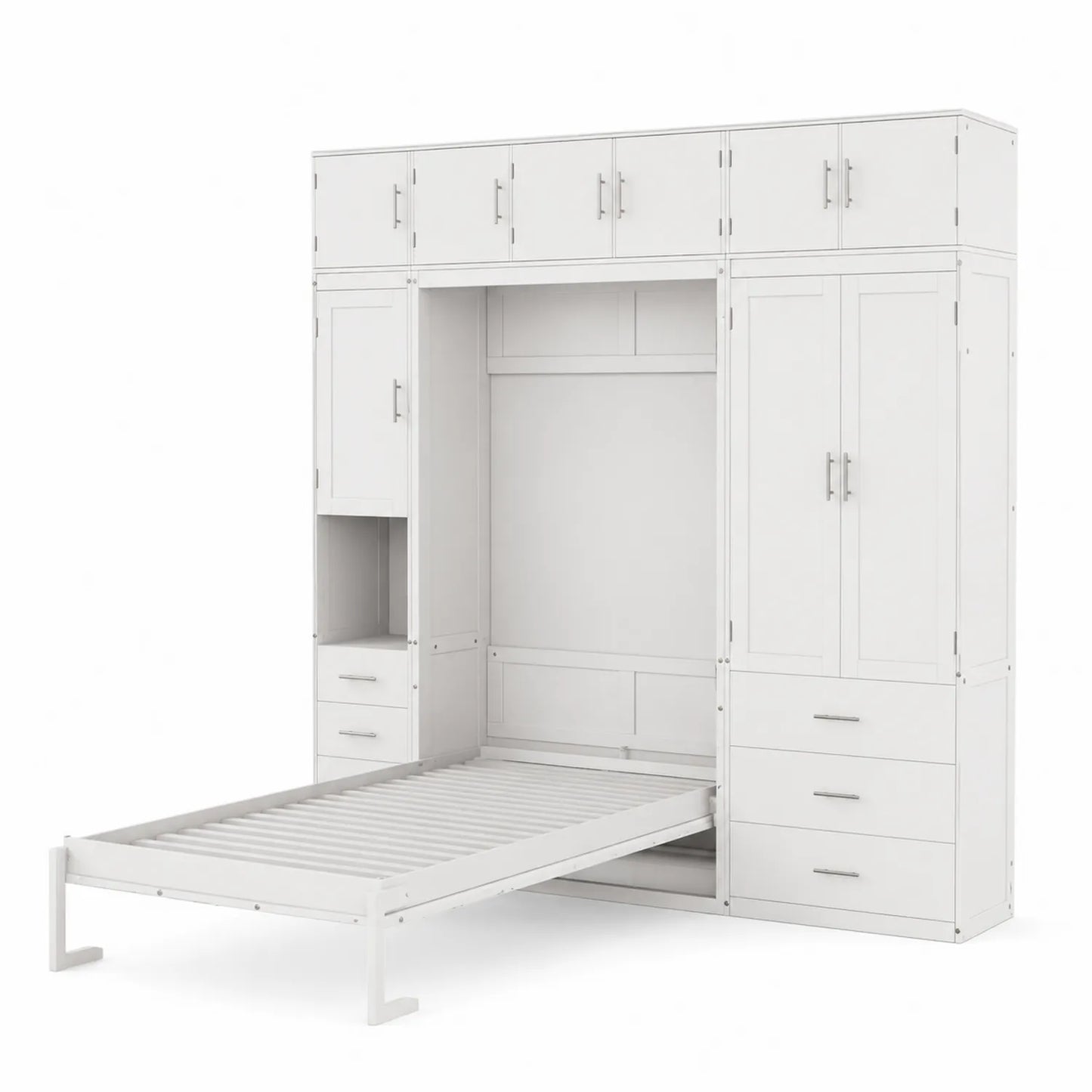 Cama plegable con armario de MDF blanco individual